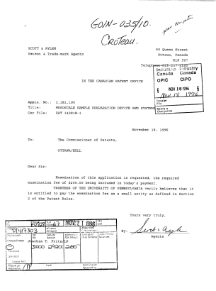 Canadian Patent Document 2181190. Prosecution-Amendment 19961118. Image 1 of 2