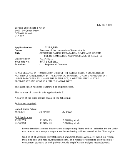 Canadian Patent Document 2181190. Prosecution-Amendment 19990706. Image 1 of 3