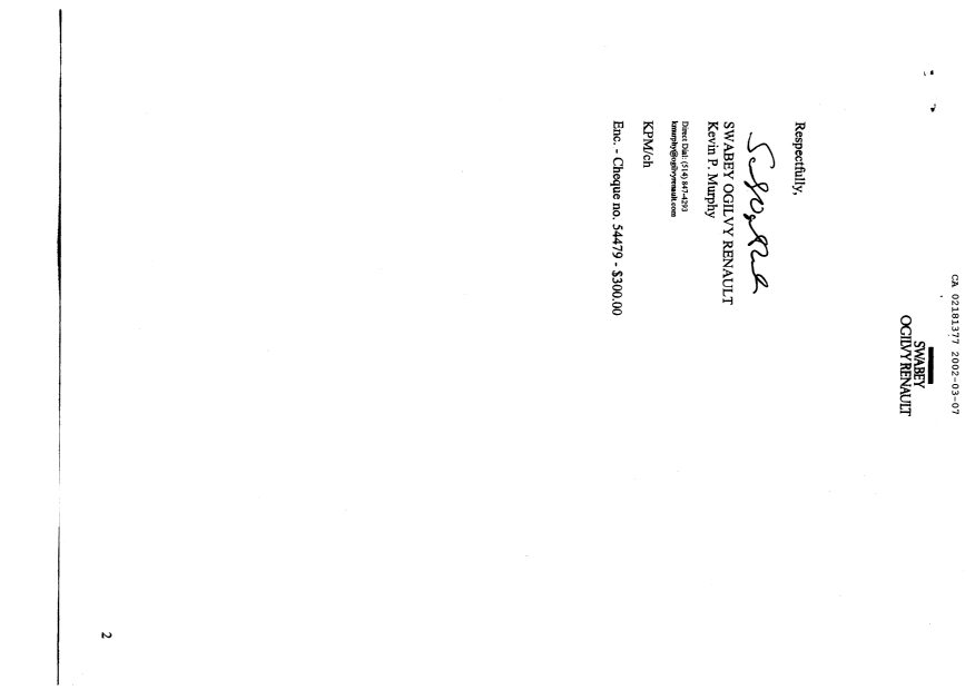 Document de brevet canadien 2181377. Correspondance 20020307. Image 2 de 2