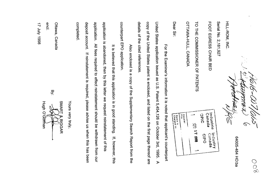 Document de brevet canadien 2181927. Poursuite-Amendment 19980717. Image 1 de 2
