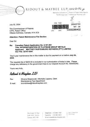 Document de brevet canadien 2181961. Taxes 20040702. Image 1 de 1