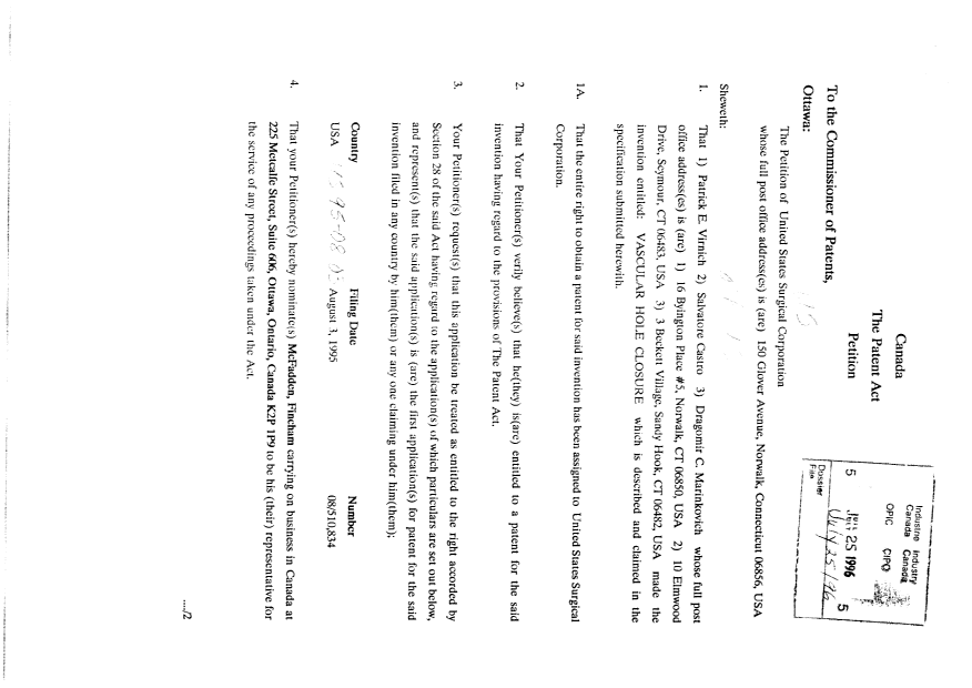 Document de brevet canadien 2182070. Cession 19960725. Image 2 de 10