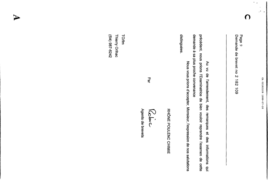 Canadian Patent Document 2182109. Prosecution-Amendment 19990726. Image 9 of 9
