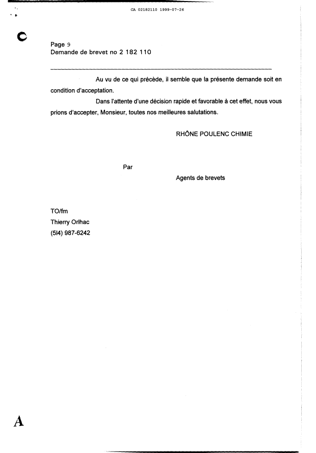 Canadian Patent Document 2182110. Prosecution-Amendment 19990726. Image 9 of 9