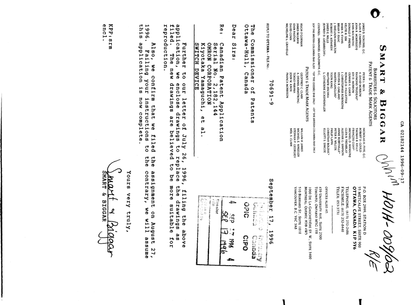 Document de brevet canadien 2182144. Poursuite-Amendment 19960917. Image 1 de 1
