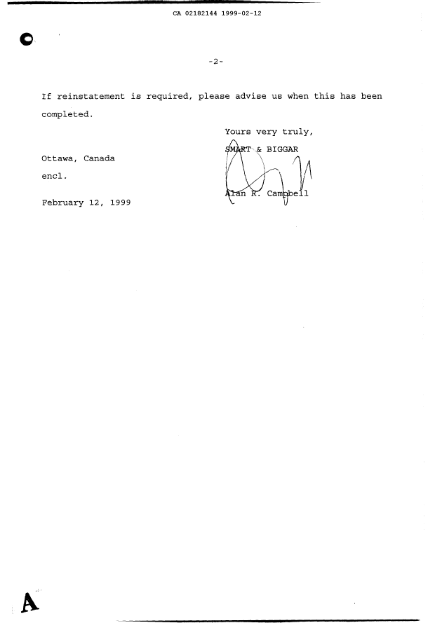 Document de brevet canadien 2182144. Poursuite-Amendment 19990212. Image 2 de 2
