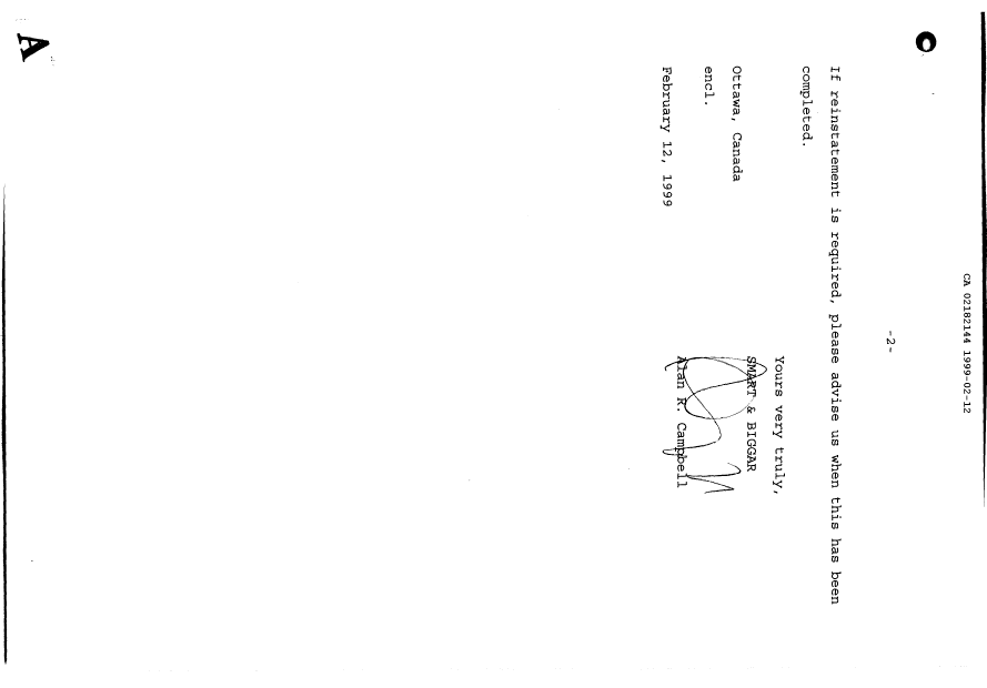 Canadian Patent Document 2182144. Prosecution-Amendment 19990212. Image 2 of 2