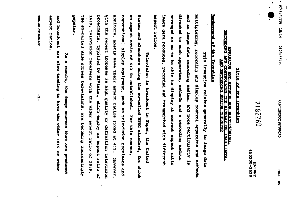 Canadian Patent Document 2182260. Description 19960729. Image 1 of 55