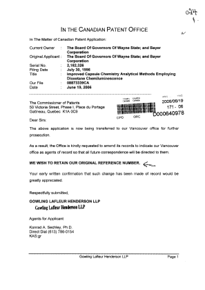 Document de brevet canadien 2182326. Correspondance 20060619. Image 1 de 1