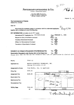 Document de brevet canadien 2182982. Cession 19960808. Image 1 de 23