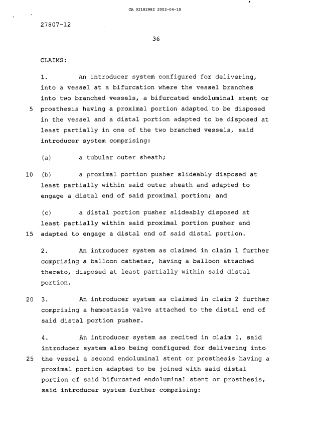 Document de brevet canadien 2182982. Revendications 20041214. Image 1 de 5