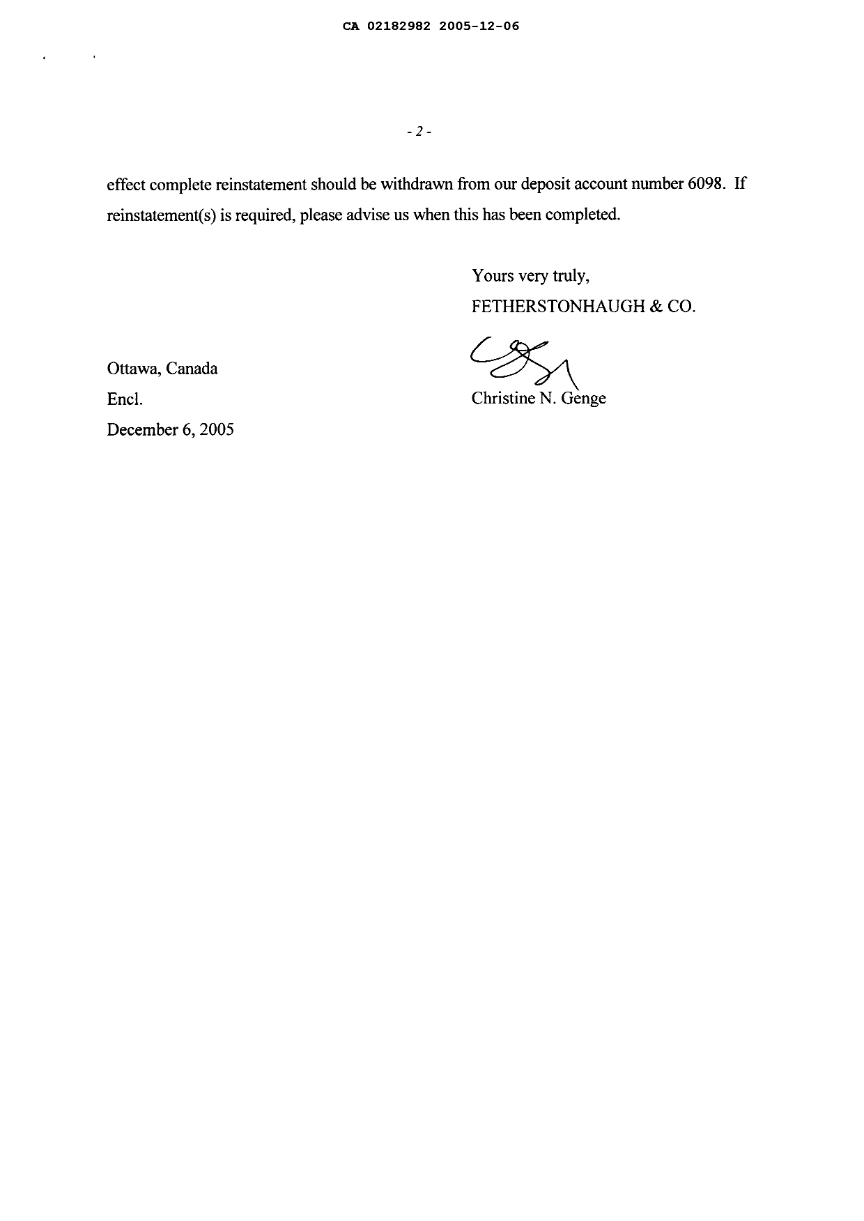 Canadian Patent Document 2182982. Prosecution-Amendment 20051206. Image 2 of 12