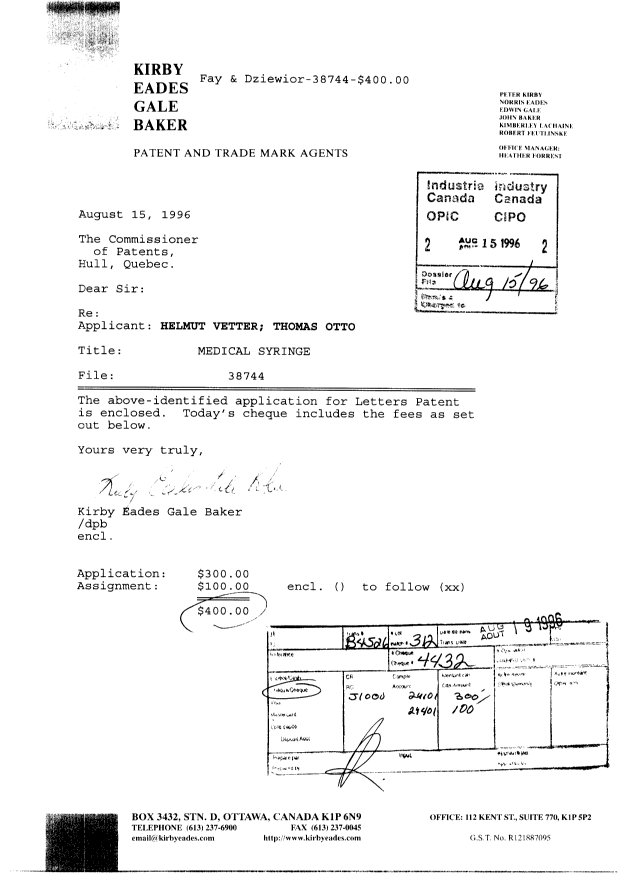 Document de brevet canadien 2183389. Cession 19960815. Image 1 de 7