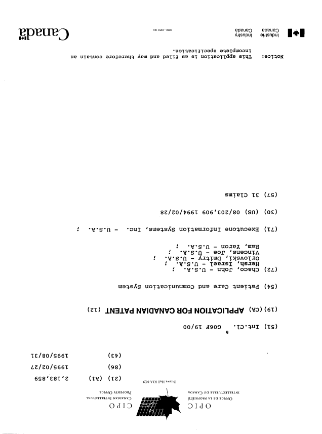 Canadian Patent Document 2183859. Cover Page 19961211. Image 1 of 1