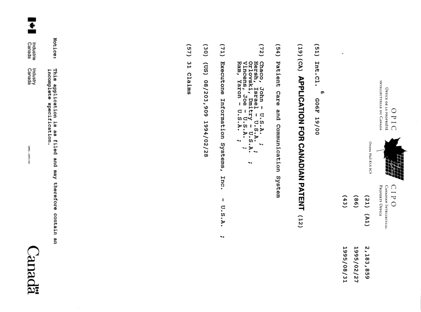Document de brevet canadien 2183859. Page couverture 19961211. Image 1 de 1