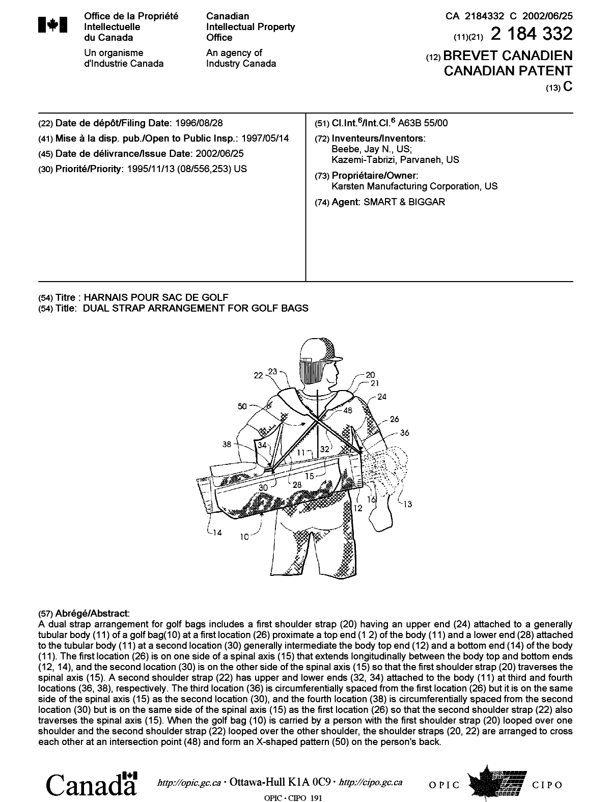 Document de brevet canadien 2184332. Page couverture 20020523. Image 1 de 1