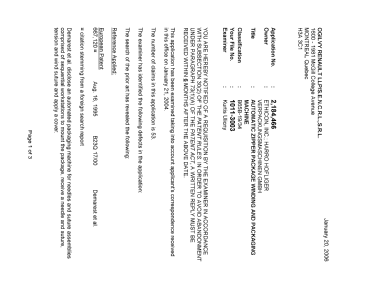 Canadian Patent Document 2184466. Prosecution-Amendment 20060120. Image 1 of 3