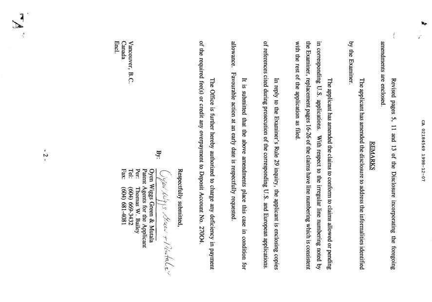 Canadian Patent Document 2184549. Prosecution-Amendment 19981207. Image 2 of 2