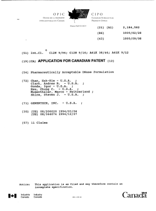 Document de brevet canadien 2184582. Page couverture 19961210. Image 1 de 1