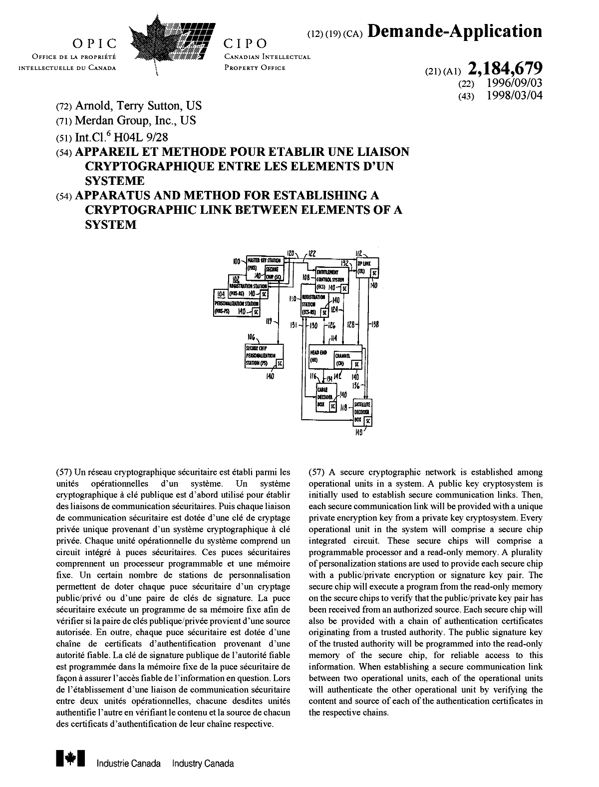 Document de brevet canadien 2184679. Page couverture 20001214. Image 1 de 1