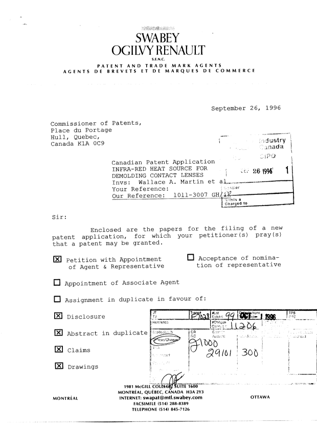 Document de brevet canadien 2186555. Cession 19960926. Image 1 de 26