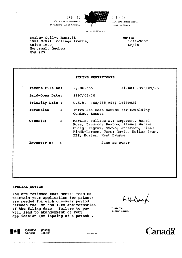 Document de brevet canadien 2186555. Cession 19960926. Image 26 de 26