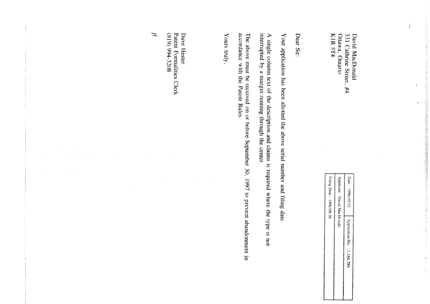 Canadian Patent Document 2186789. Correspondence 19951222. Image 1 of 12