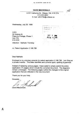 Document de brevet canadien 2186789. Poursuite-Amendment 19971205. Image 1 de 17