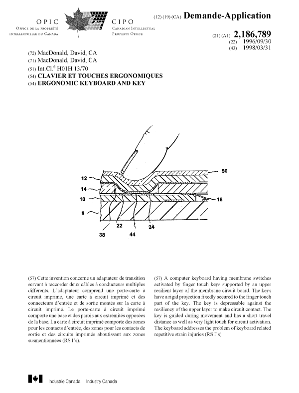 Canadian Patent Document 2186789. Cover Page 19980406. Image 1 of 1