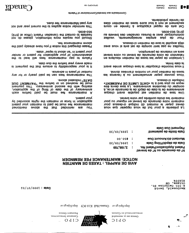 Document de brevet canadien 2186789. Taxes 19981224. Image 2 de 2