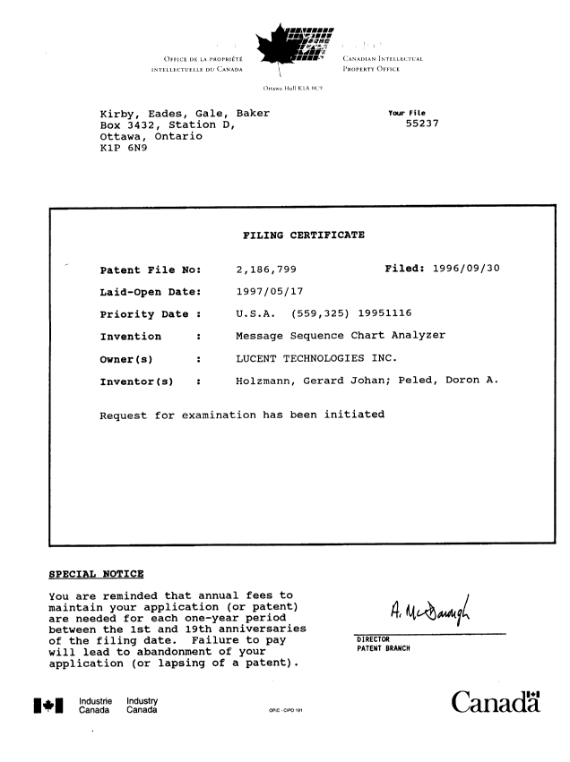 Document de brevet canadien 2186799. Cession 19960930. Image 11 de 11
