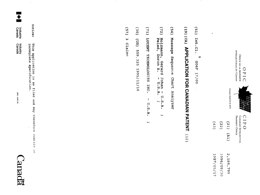 Document de brevet canadien 2186799. Page couverture 19980708. Image 1 de 1