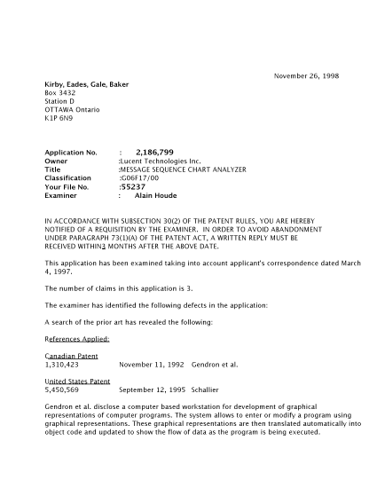 Document de brevet canadien 2186799. Poursuite-Amendment 19981126. Image 1 de 2