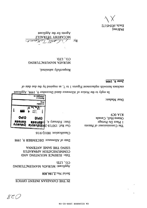 Canadian Patent Document 2186808. Prosecution-Amendment 19990204. Image 1 of 1