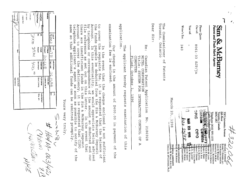 Document de brevet canadien 2186928. Poursuite-Amendment 19980323. Image 1 de 1