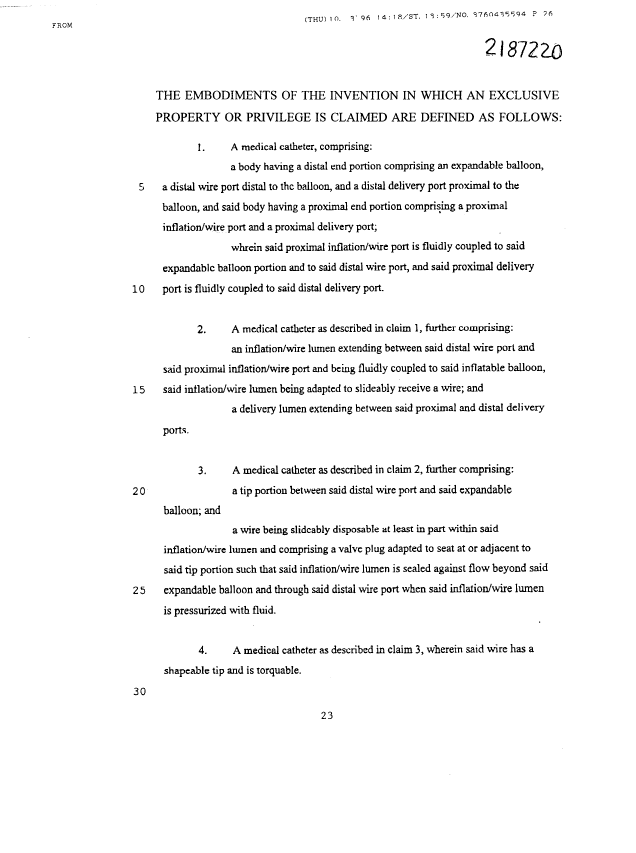 Document de brevet canadien 2187220. Revendications 19970217. Image 1 de 4