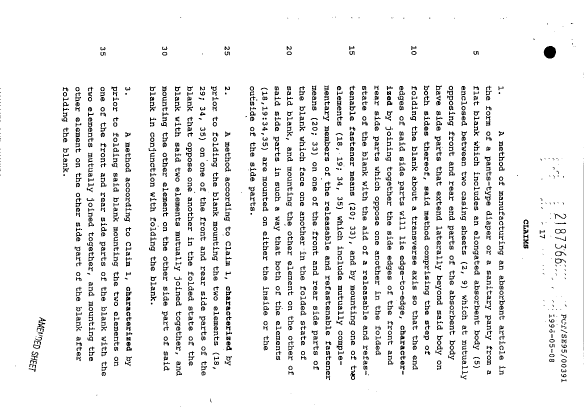 Document de brevet canadien 2187366. Revendications 19941211. Image 1 de 3