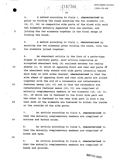 Document de brevet canadien 2187366. Revendications 19941211. Image 2 de 3