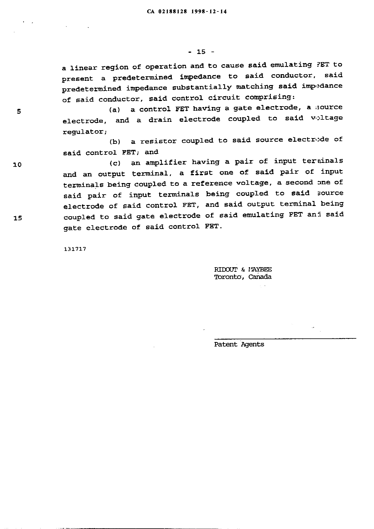 Document de brevet canadien 2188128. Revendications 19981214. Image 5 de 5