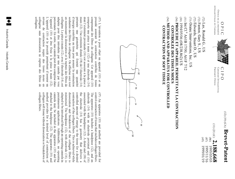 Document de brevet canadien 2188668. Page couverture 19981123. Image 1 de 1