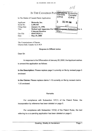 Canadian Patent Document 2189343. Prosecution-Amendment 20000529. Image 1 of 12