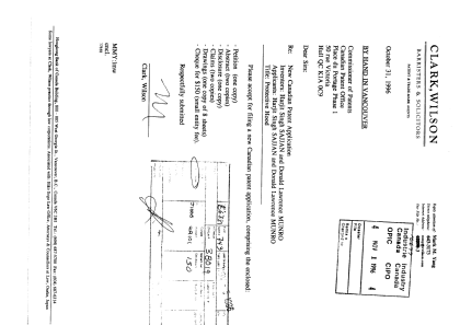 Document de brevet canadien 2189378. Cession 19961101. Image 1 de 3