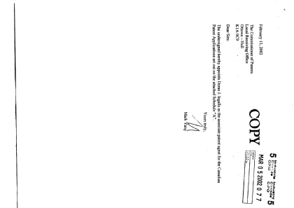 Document de brevet canadien 2189378. Correspondance 20011205. Image 3 de 8