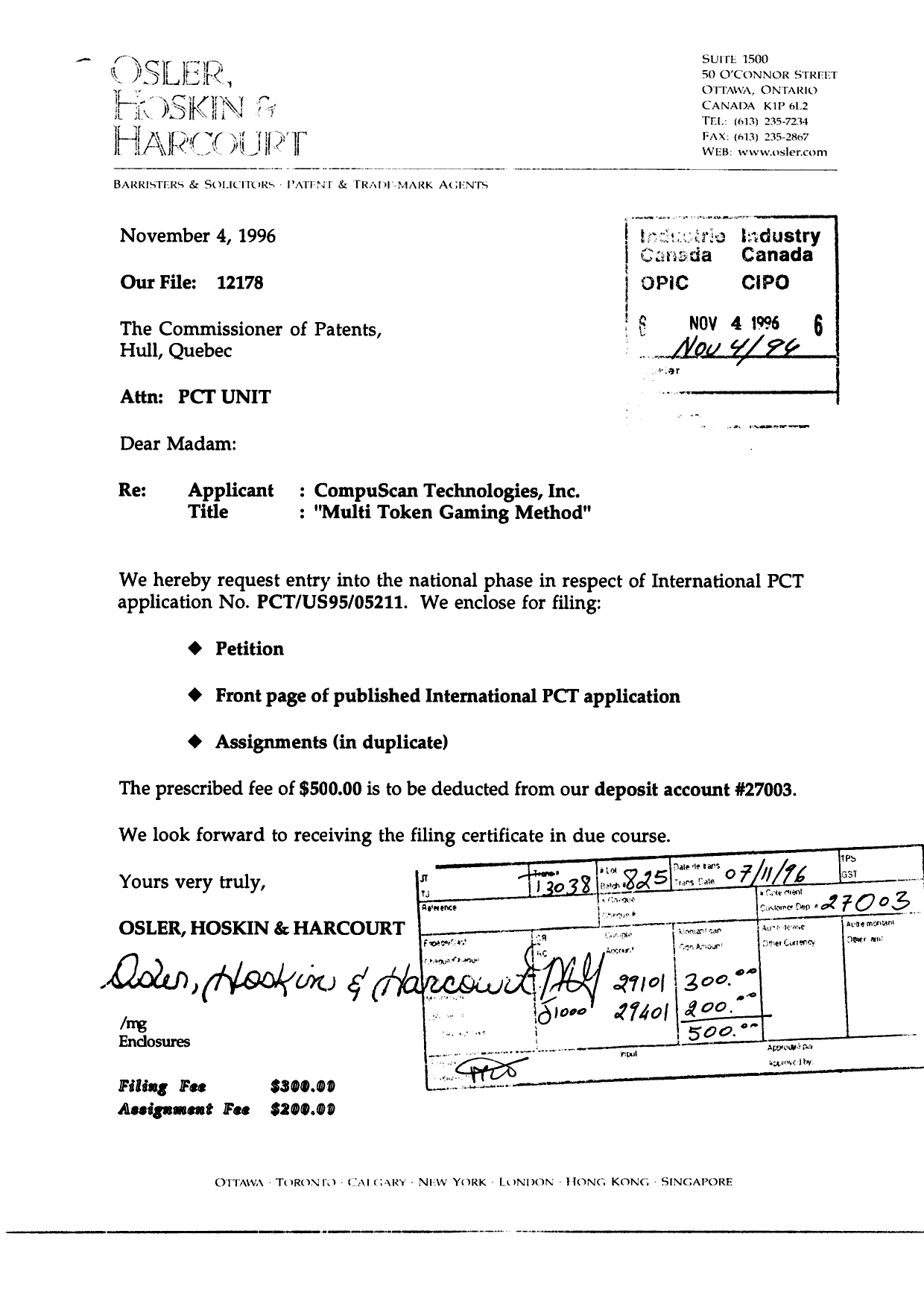 Document de brevet canadien 2189532. Cession 19961104. Image 1 de 10