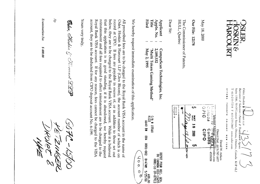 Document de brevet canadien 2189532. Poursuite-Amendment 20000518. Image 1 de 1