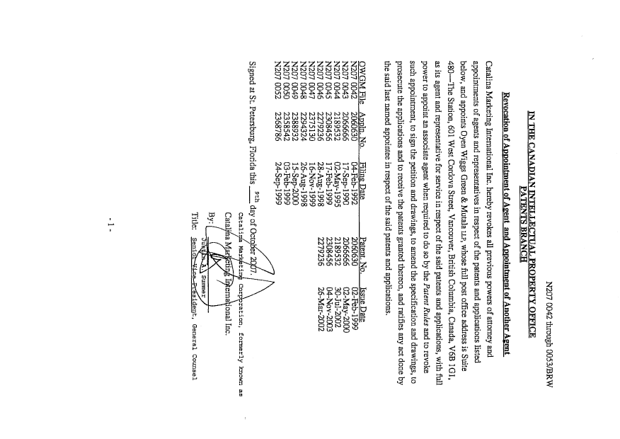 Canadian Patent Document 2189532. Correspondence 20071011. Image 2 of 2