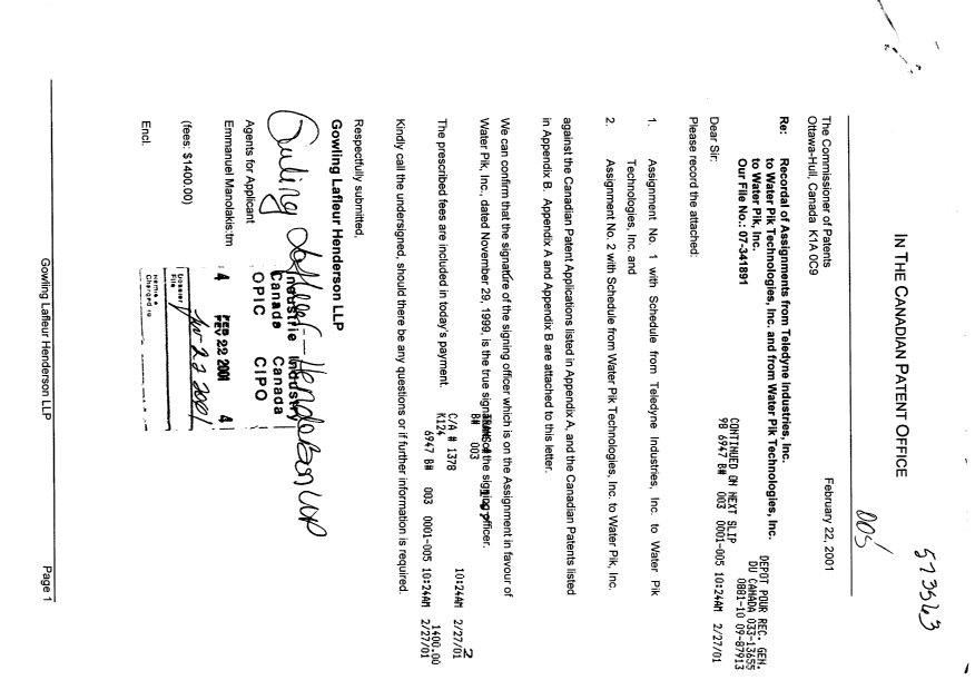 Document de brevet canadien 2190147. Cession 20010222. Image 1 de 81