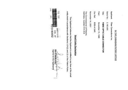 Canadian Patent Document 2190405. Correspondence 20071115. Image 1 of 1