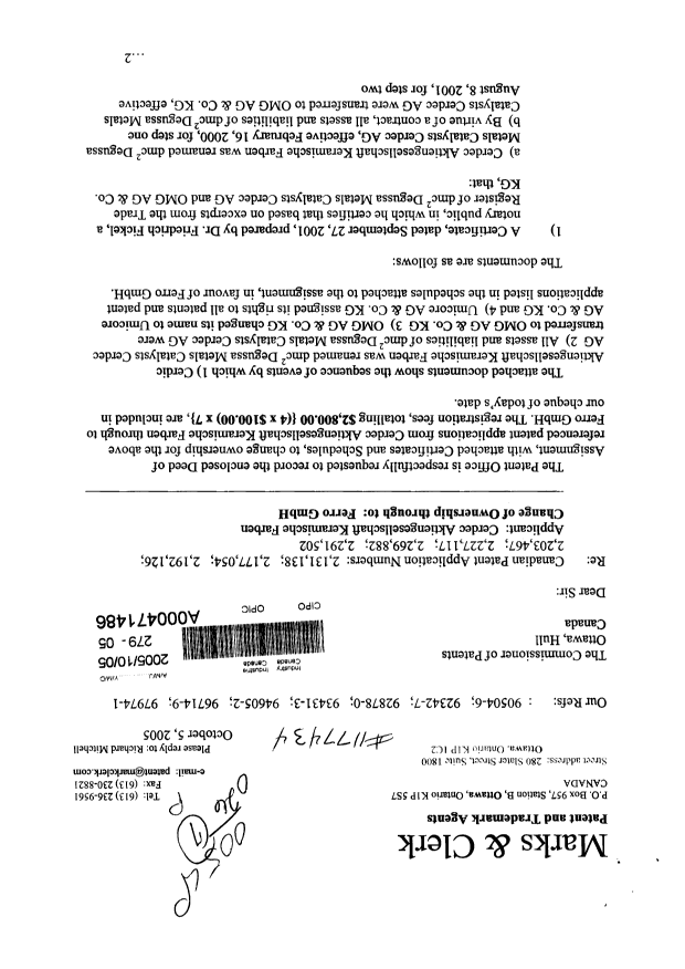 Canadian Patent Document 2192126. Correspondence 20051005. Image 1 of 2