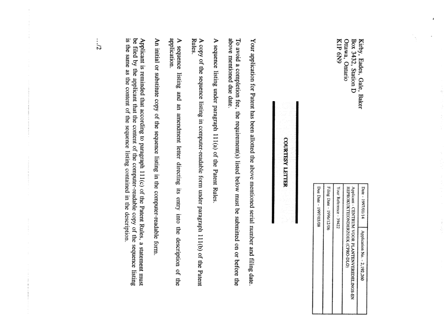 Document de brevet canadien 2192260. Correspondance 19970114. Image 1 de 34